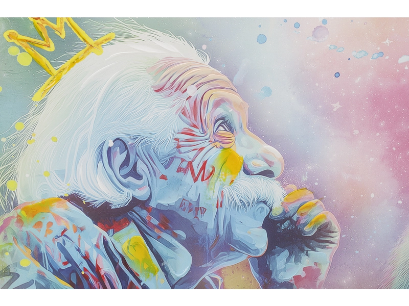 Toile imprimée et peinte main BRAINY 1 pièce multicolore