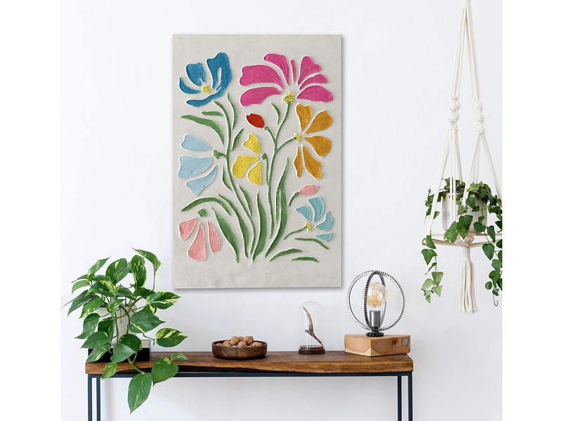 Toile imprimée et peinte main SOLEYA 1 pièce multicolore