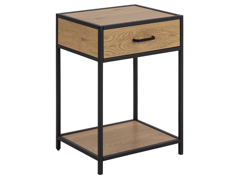 Seaford Bedside Table with 1 Drawer in Black & Oak, none