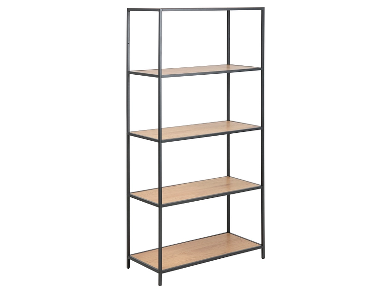 Seaford Tall Black Metal Bookcase with 4 Oak Shelves, none