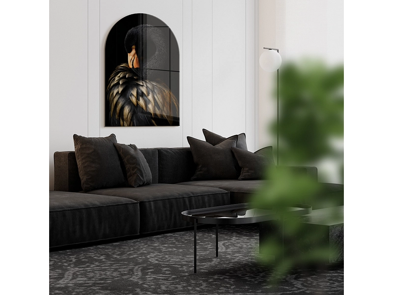 Quadro in vetro BLACK FLAMINGO 1 pezzo vetro nero