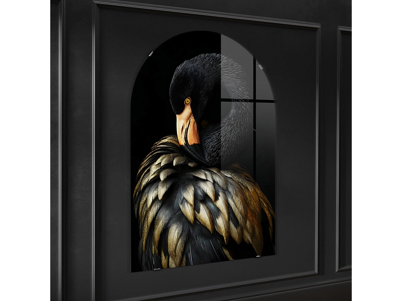 Quadro in vetro BLACK FLAMINGO 1 pezzo vetro nero
