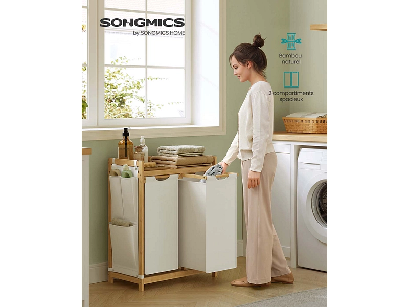 SONGMICS Panier à linge DUOLIN bois naturel