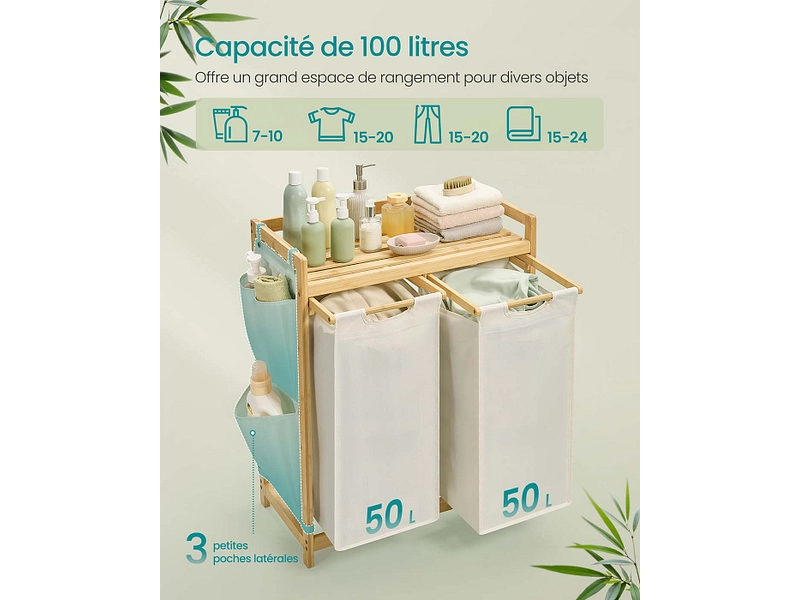 SONGMICS Panier à linge DUOLIN bois naturel