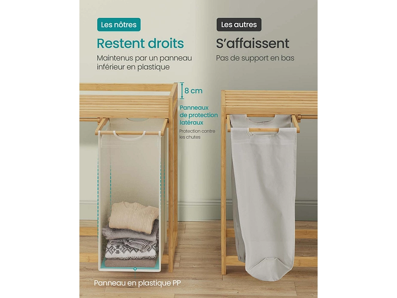 SONGMICS Panier à linge DUOLIN bois naturel