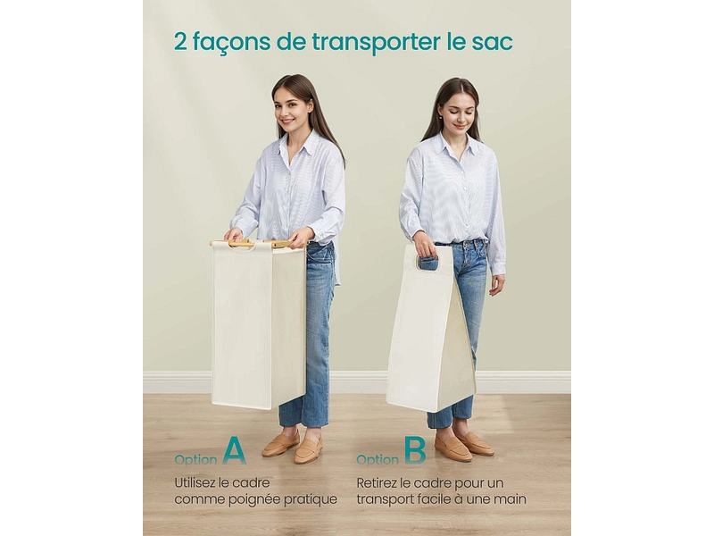 SONGMICS Panier à linge DUOLIN bois naturel