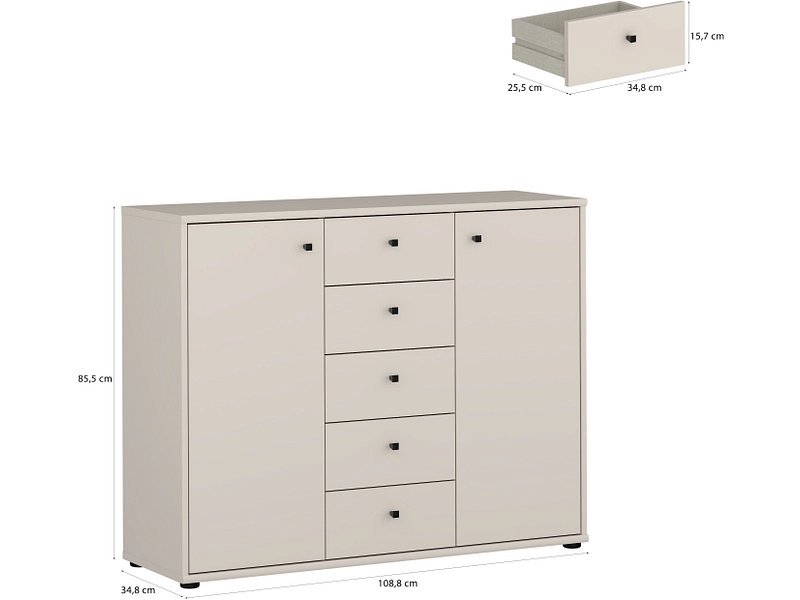 Kommode TEMPRA 2 2 Türen 5 Schubladen