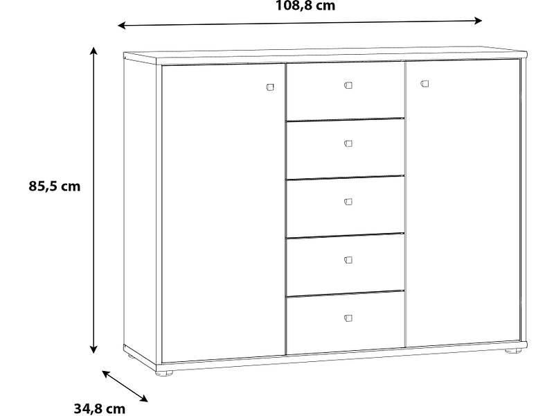Kommode TEMPRA 2 2 Türen 5 Schubladen