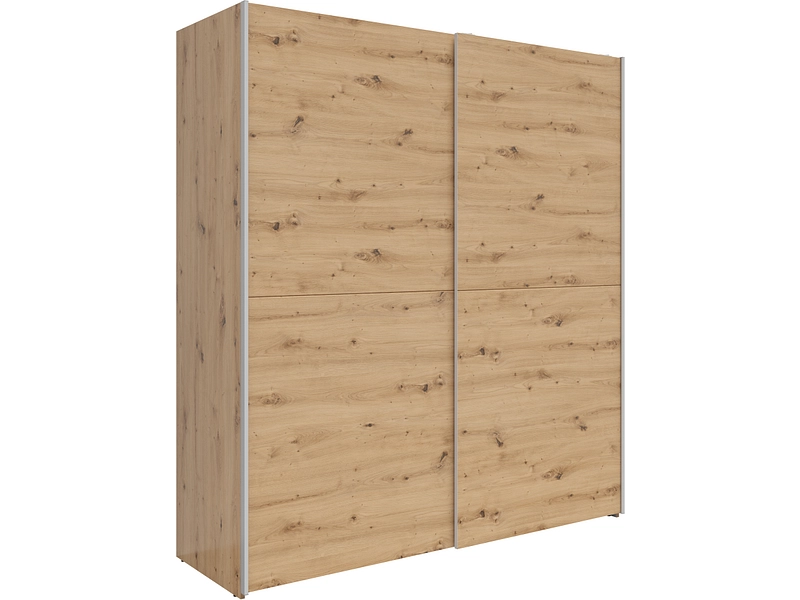 Armoire Portes Coulissantes Rauch Caracas - Chêne Artisan 226x210x62cm, 6 étagères, Miroir, Fabrication Allemagne