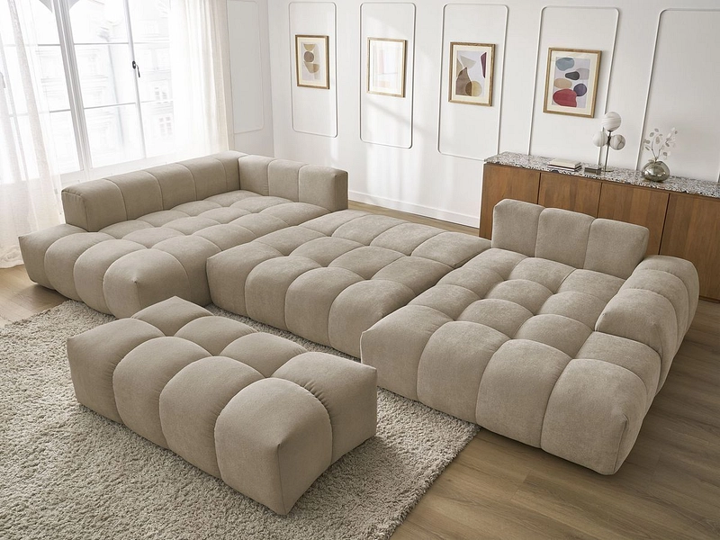 Canapé d'angle panoramique avec pouf BOBOCHIC EVEREST