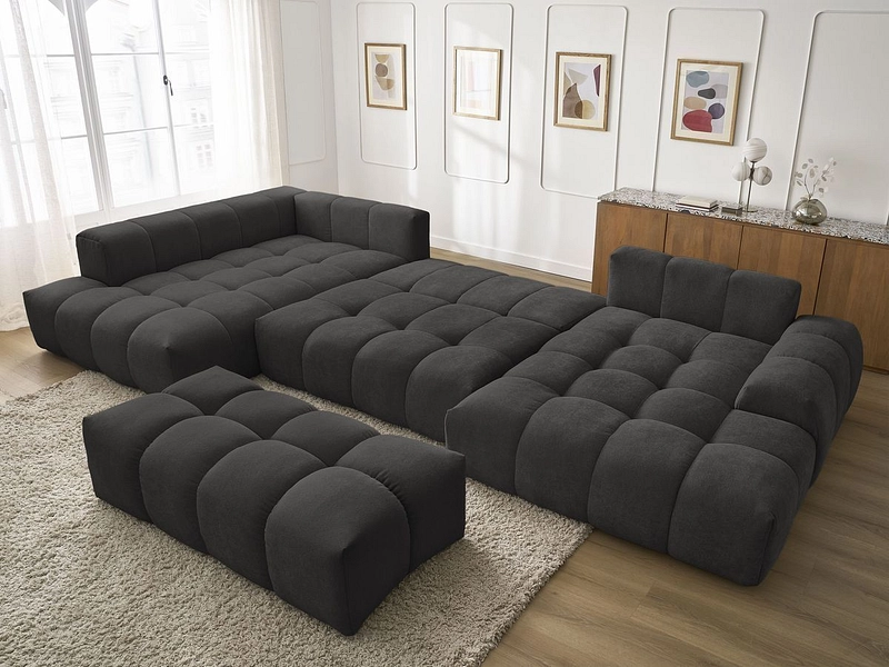 Canapé d'angle panoramique avec pouf BOBOCHIC EVEREST