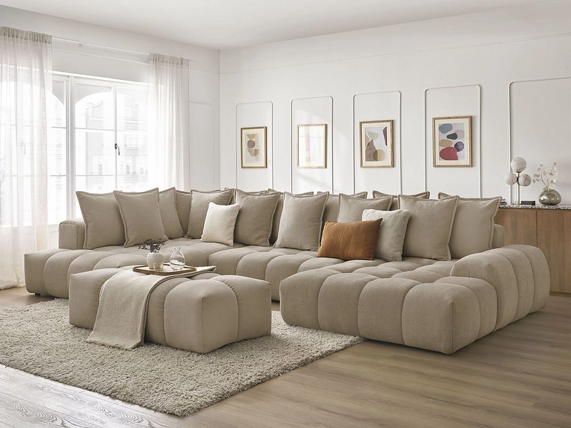 Divano ad angolo panoramico con pouf BOBOCHIC EVEREST