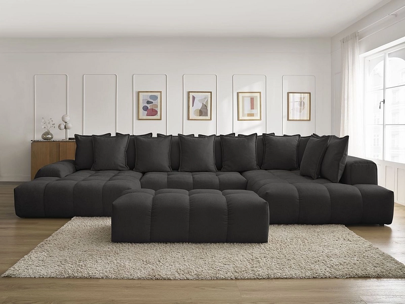 Canapé d'angle panoramique avec pouf BOBOCHIC EVEREST