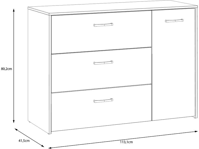 Kommode NOA 1 Tür 3 Schubladen