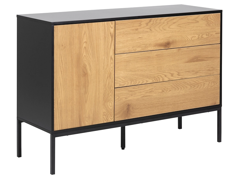 Seaford 1 Door 3 Drawer Small Sideboard in Black & Oak, none