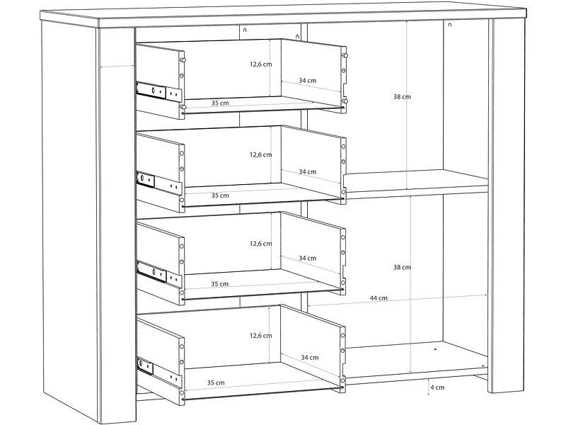 Kommode BOHOL 1 Tür 4 Schubladen