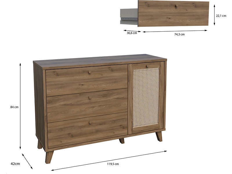 Commode GLENKEEN 1 porte 3 tiroirs Commode GLENKEEN 1 porte 3 tiroirs