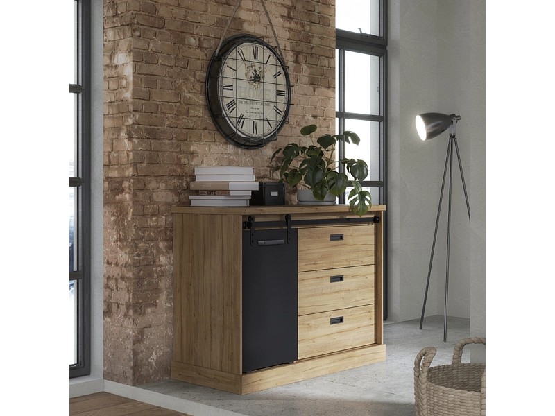 Commode KASZIMIRO 1 porte 3 tiroirs Commode KASZIMIRO 1 porte 3 tiroirs