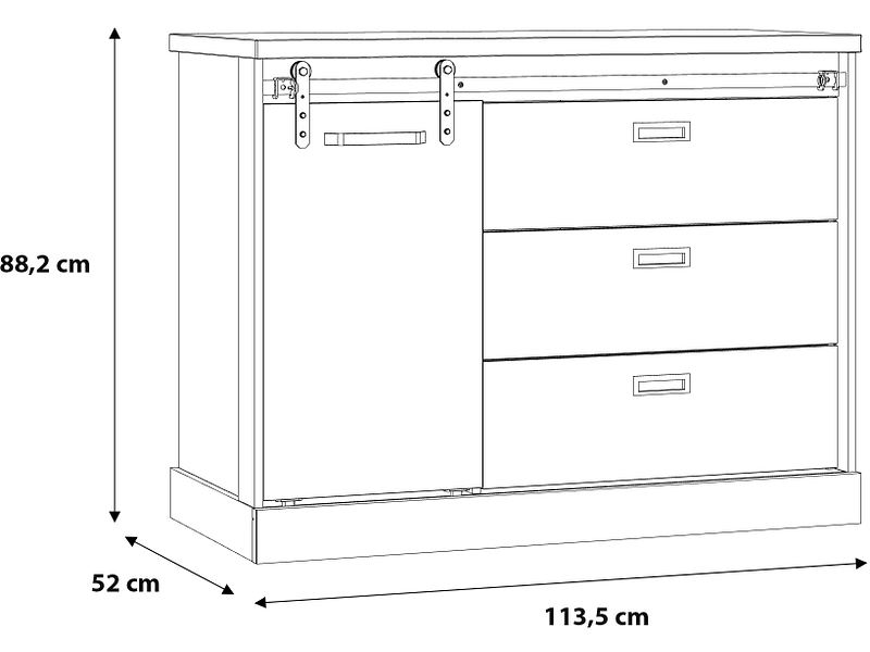 Commode KASZIMIRO 1 porte 3 tiroirs Commode KASZIMIRO 1 porte 3 tiroirs