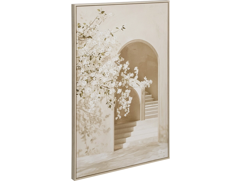 Toile imprimée et peinte main EVASION 1 pièce beige