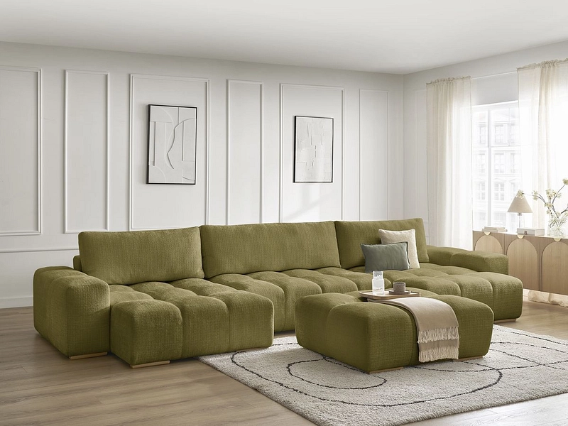 Canapé d'angle panoramique avec pouf BOBOCHIC ANAKIN