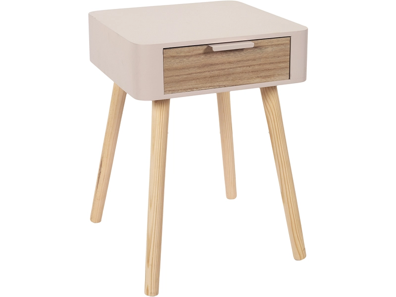 Comodino HOME DECO FACTORY ESSENTIEL 1 cassetto 34.8x37x48cm rosa legno massiccio
