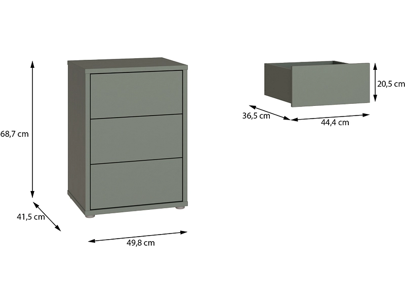 Nachttisch ALICE SPRINGS 3 Schubladen