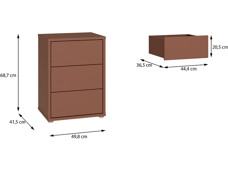 Nachttisch ALICE SPRINGS 3 Schubladen