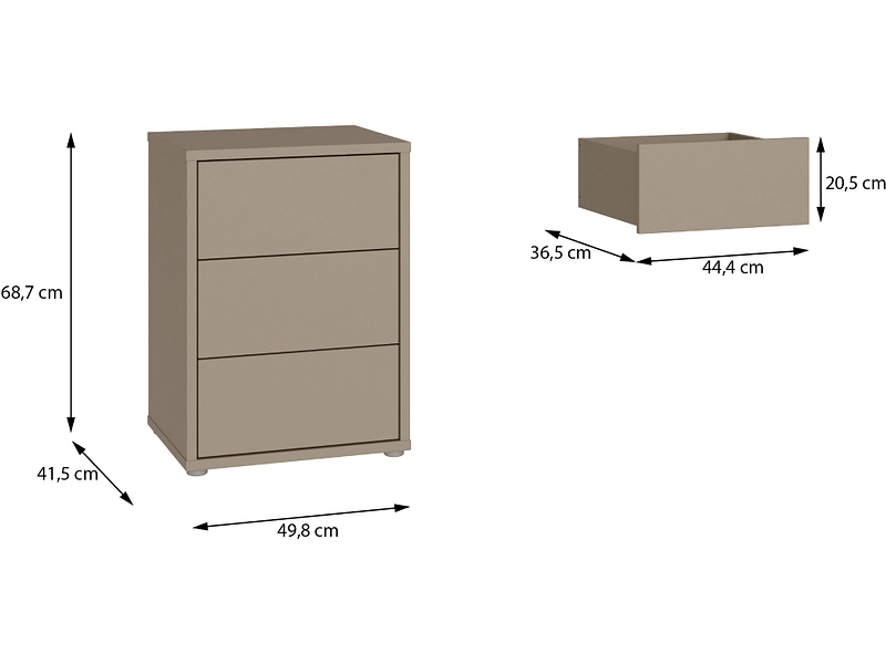 Nachttisch ALICE SPRINGS 3 Schubladen