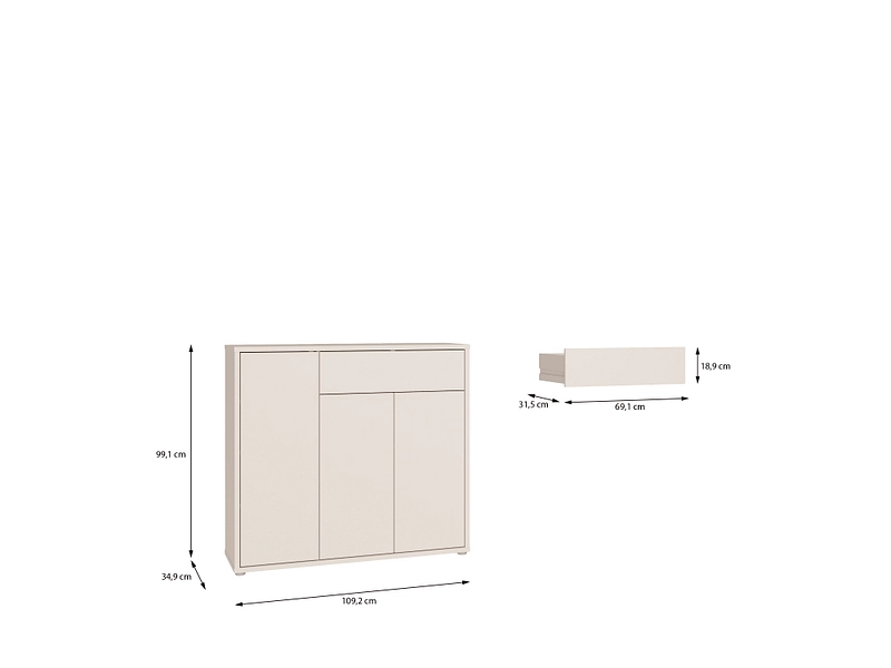 Kommode ALICE SPRINGS 3 Türen 1 Schublade