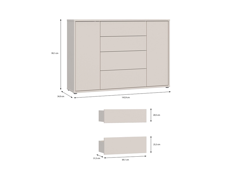 Commode ALICE SPRINGS 2 portes 4 tiroirs Commode ALICE SPRINGS 2 portes 4 tiroirs