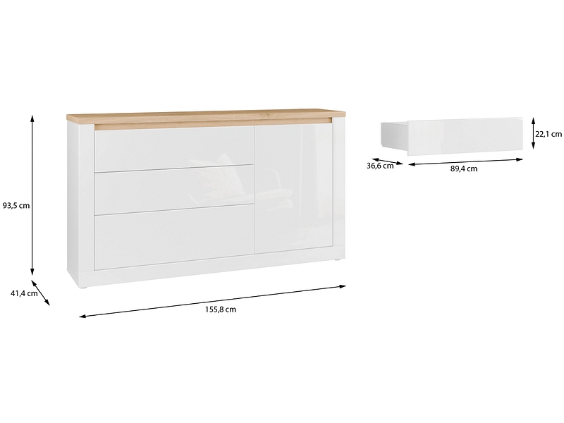 Sideboard DURAOAK 1 Tür 3 Schubladen Sideboard DURAOAK 1 Tür 3 Schubladen