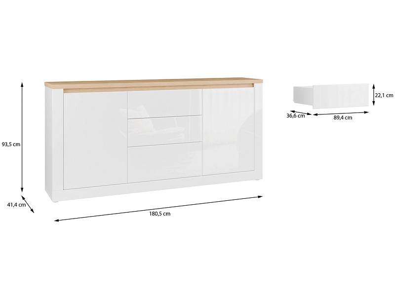 Sideboard DURAOAK 2 Türen 3 Schubladen
