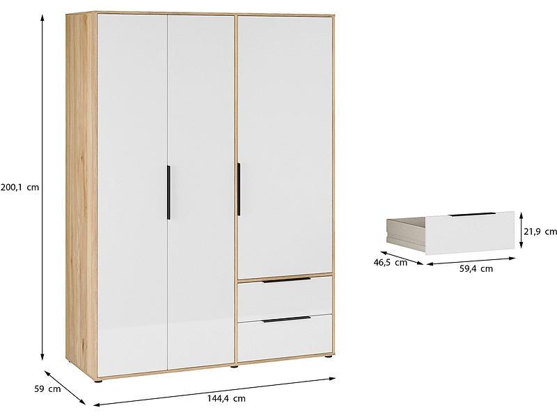 Armoire portes battantes ALABAMA blanc brillant