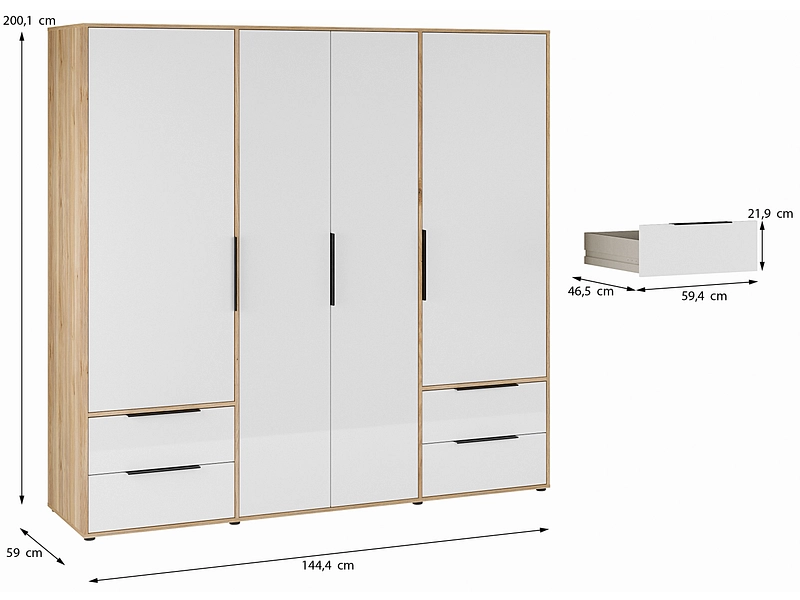 Armoire portes battantes ALABAMA blanc brillant