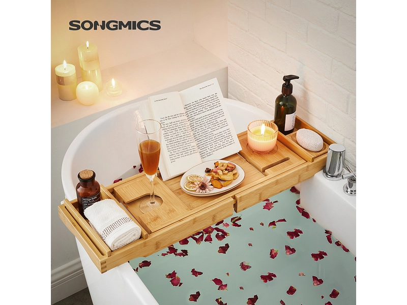 SONGMICS Badewannenablage natürliches holz