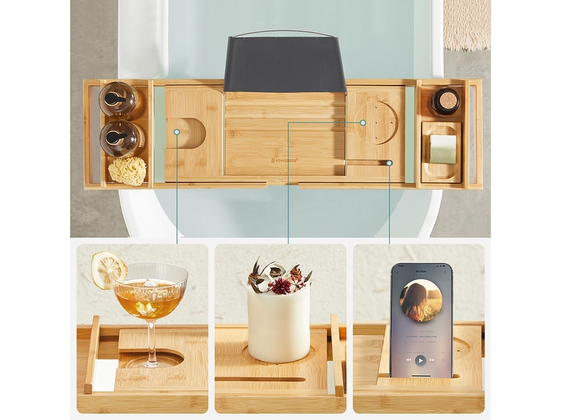 SONGMICS Badewannenablage natürliches holz