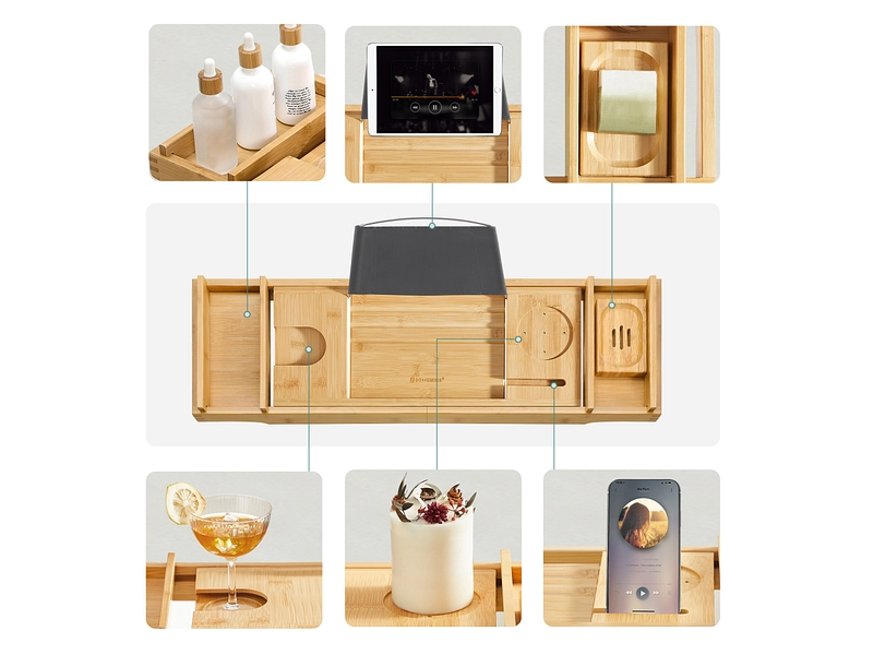 SONGMICS Badewannenablage natürliches holz