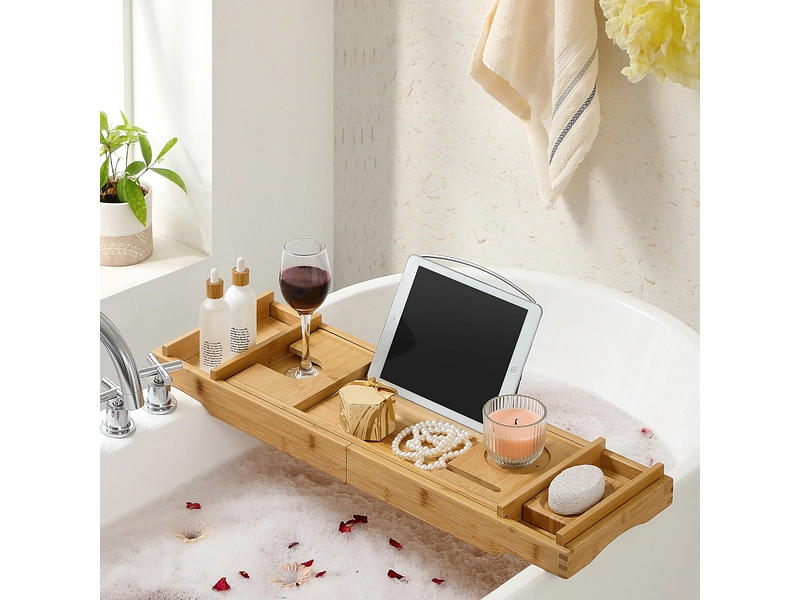 SONGMICS Badewannenablage natürliches holz