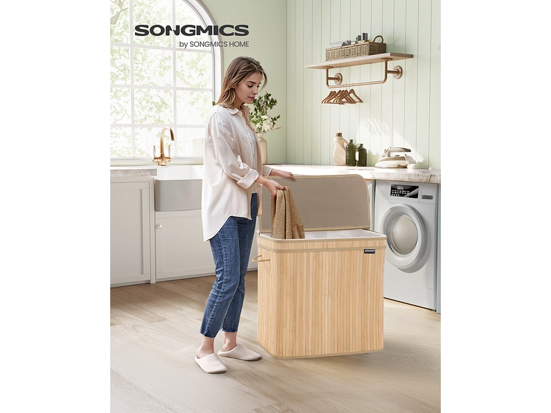SONGMICS Wäschekorb natürliches holz