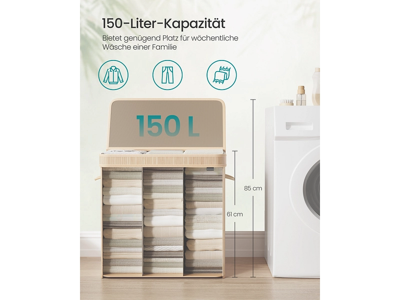 SONGMICS Wäschekorb natürliches holz