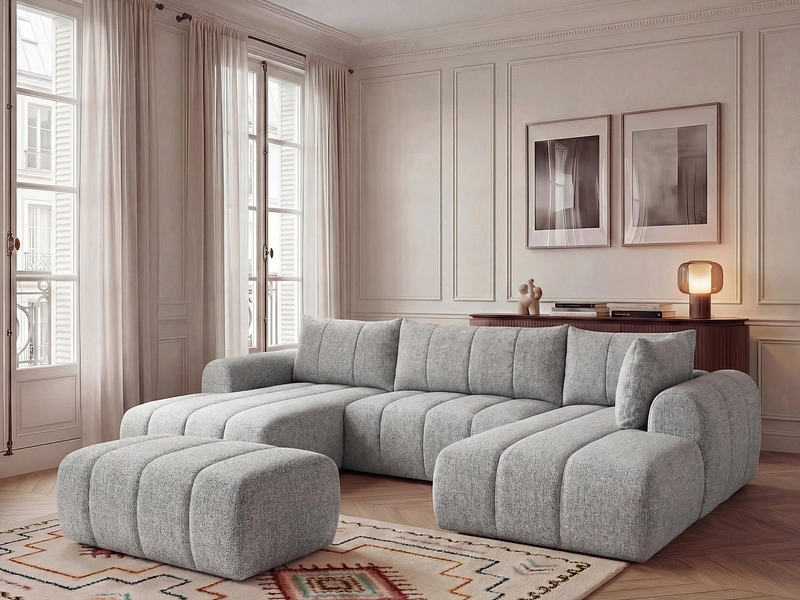 Canapé d'angle panoramique avec pouf BOBOCHIC NESTY Canapé d'angle panoramique avec pouf BOBOCHIC NESTY