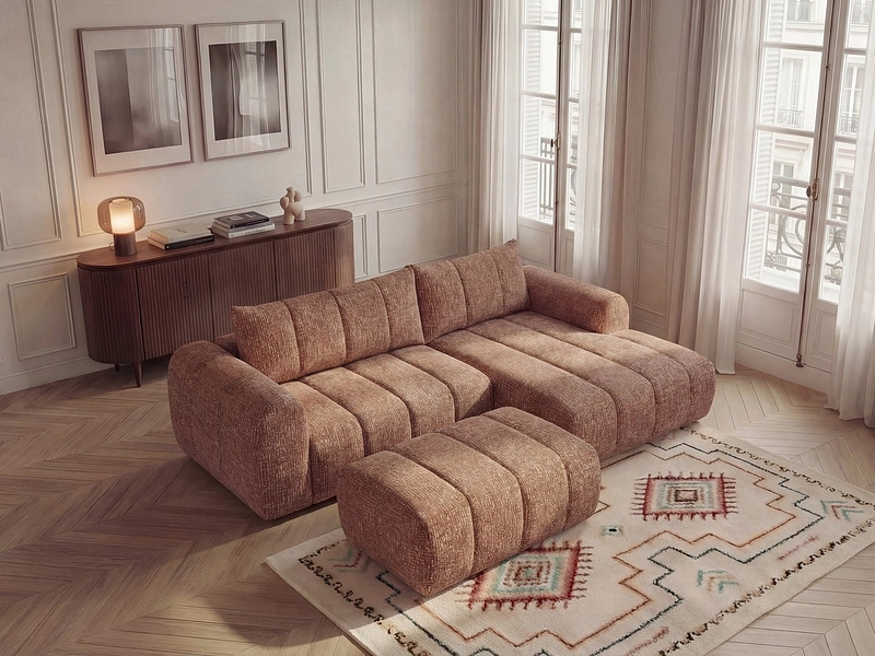 Divano ad angolo con pouf BOBOCHIC NESTY Divano ad angolo con pouf BOBOCHIC NESTY