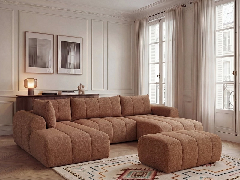 Panorama-Ecksofa mit Hocker BOBOCHIC NESTY