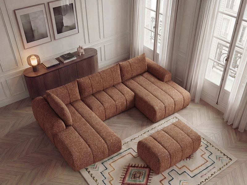 Panorama-Ecksofa mit Hocker BOBOCHIC NESTY