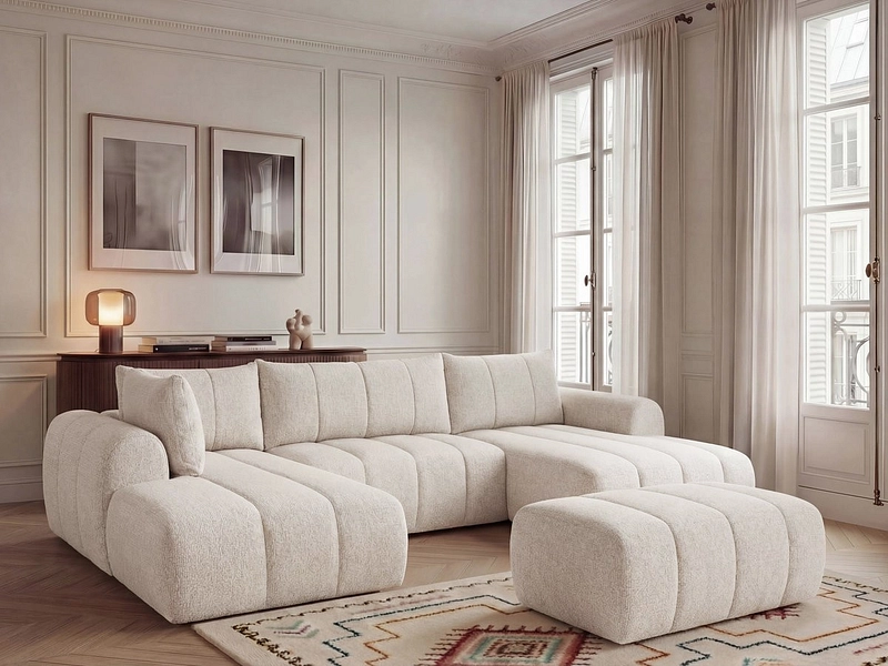 Divano ad angolo panoramico con pouf BOBOCHIC NESTY