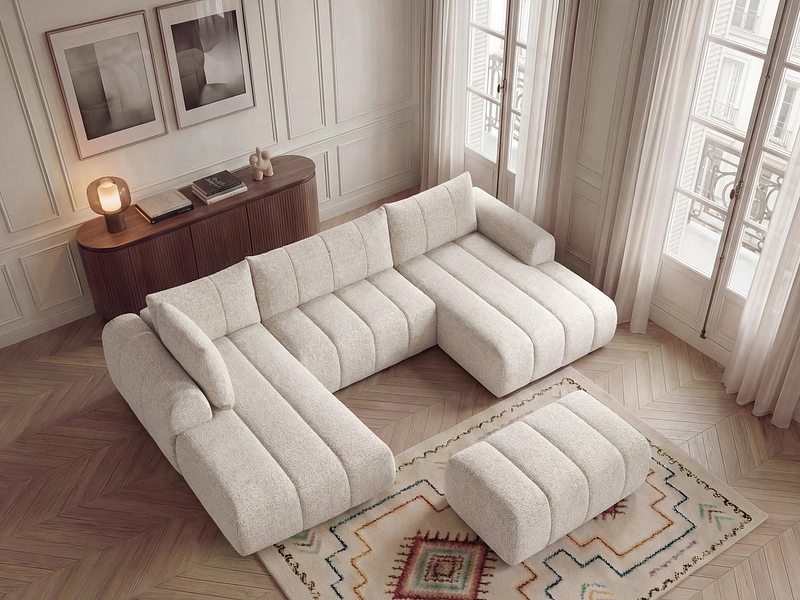 Divano ad angolo panoramico con pouf BOBOCHIC NESTY