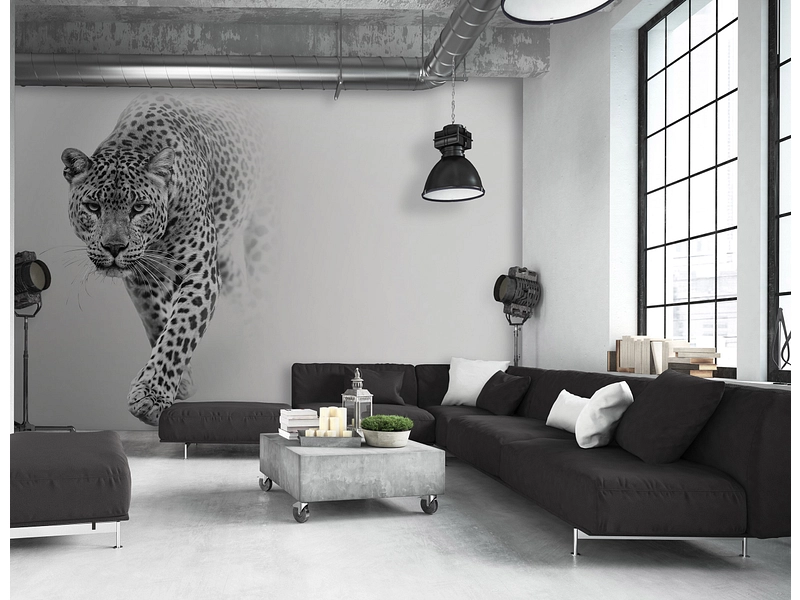 Tapete LEOPARD 4-teilig vliesfaser hellgrau