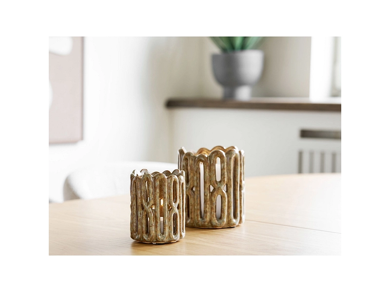 Set photophores 12.5 cm x 8 cm Céramique marron