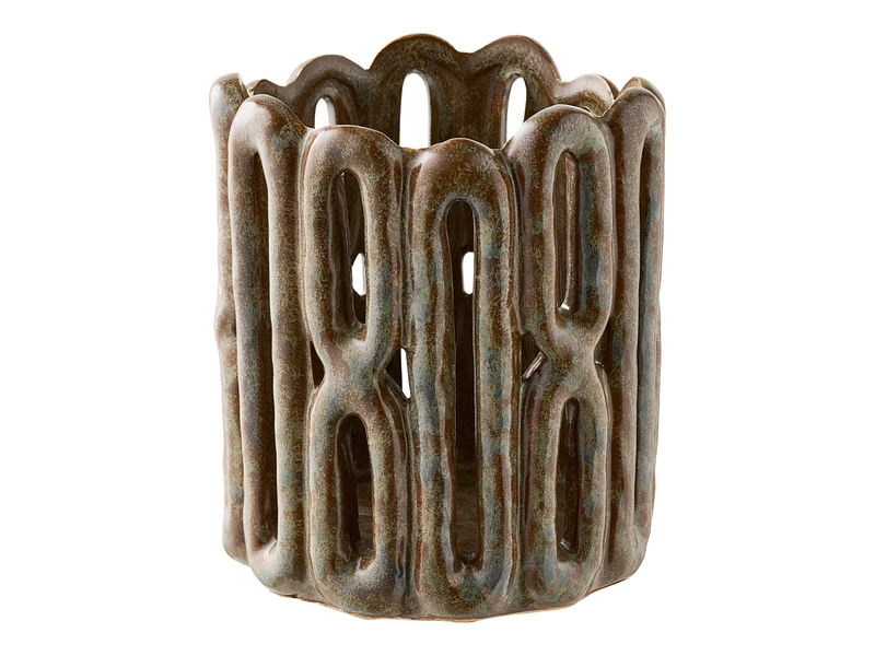 Set photophores 12.5 cm x 8 cm Céramique marron
